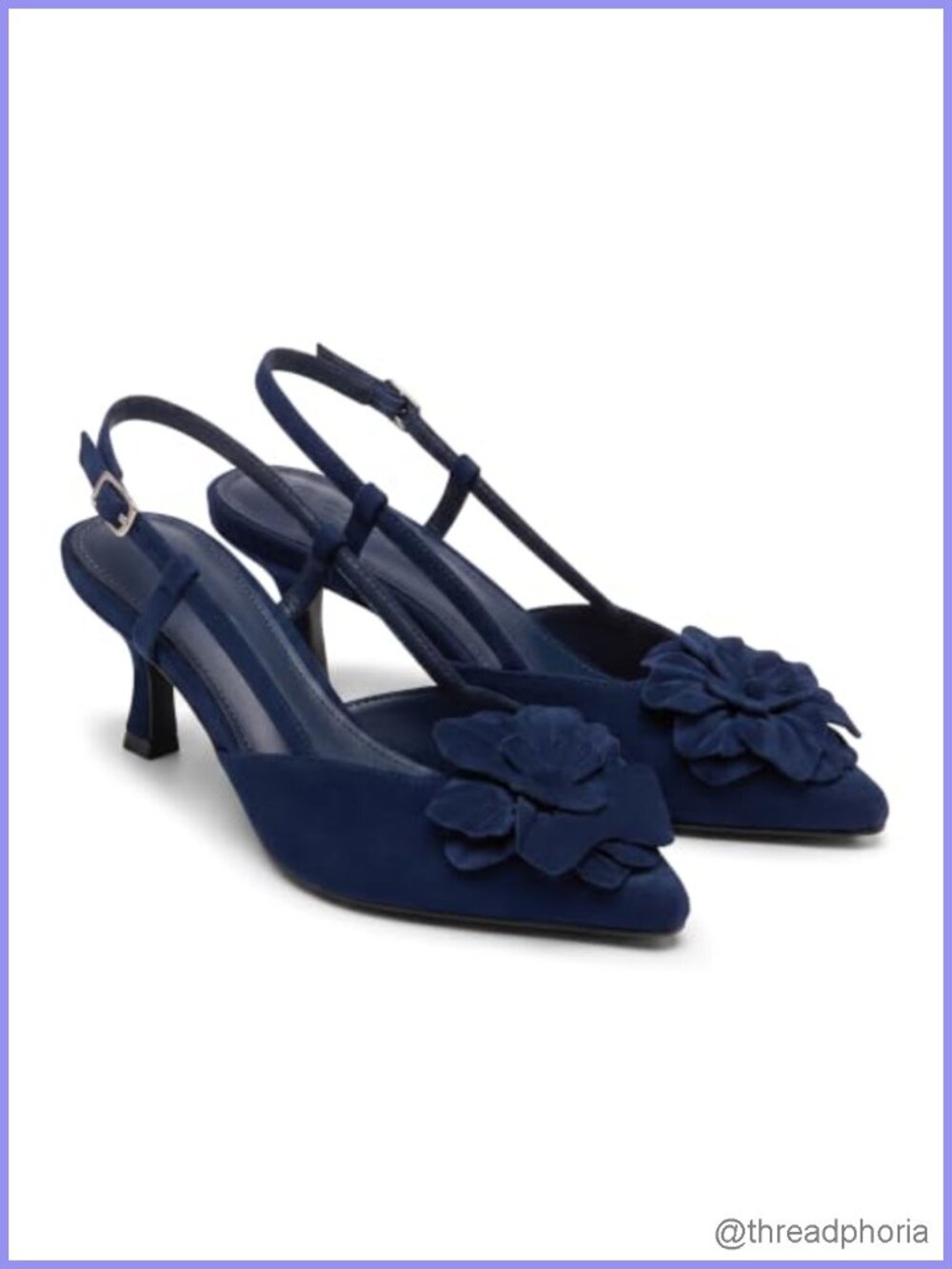 Women's Kitten Heel Slingback Pumps Dress Shoes Floral Embellished